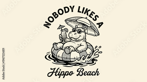 Smiling Hippo on Inflatable Raft.