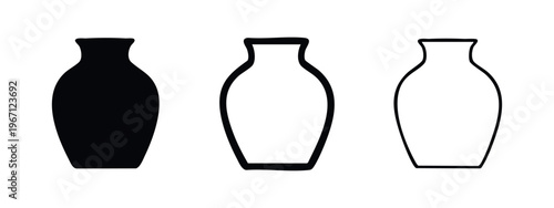 Vase icon set. Simple elegant vase silhouette and outline vector illustration isolated on white background.