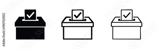Voting Ballot Box Icon Set with Checkmark, Election and Democracy Symbol