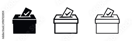 Ballot Box with Voting Paper Icon Set, Election and Democratic Process Symbol