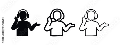 Customer Service Representative with Headset Icon Set, Call Center Support Symbol