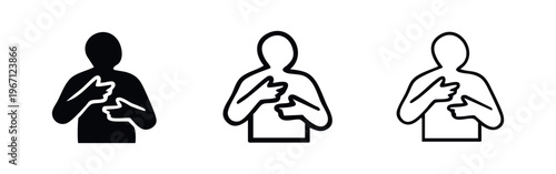 Person Gesturing to Self Icon Set, Me, Myself, and Ego Symbol