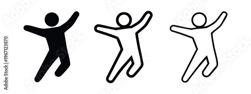 Happy Person Jumping Icon Set with Arms Raised, Joy, Celebration and Freedom Symbol