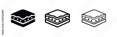 Tableau sur toile Layered Square Dessert with Wavy Frosting and Toppings Icon Set