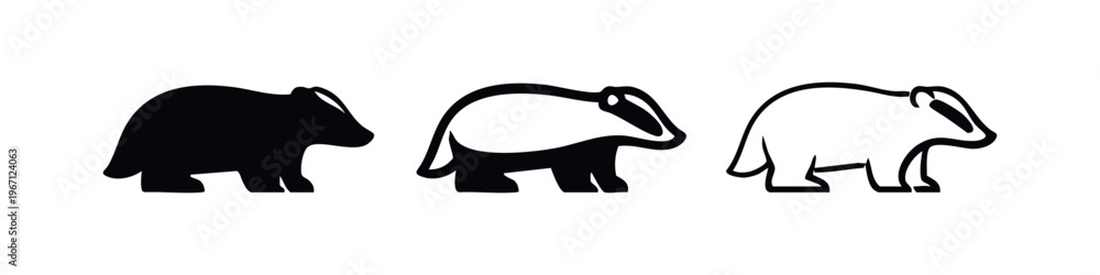 Obraz premium Stylized Badger Animal Icons Collection - Forest Mammal Vector Graphic Set