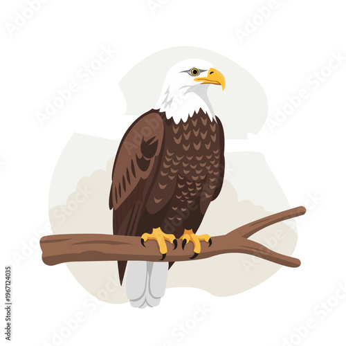 Bald Eagle Perched on Branch Minimalist Vector Illustration