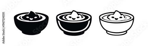 Cartoon Ice Cream in a Bucket Icon Set with Happy Face. Cute dessert vector illustration in solid, outline, and thin line styles.