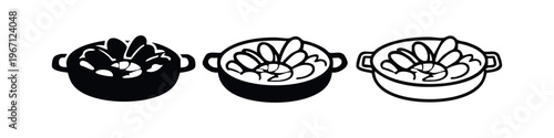 Shrimp and Seafood Pot Icons Collection - Delicious Cooked Prawns in a Bowl