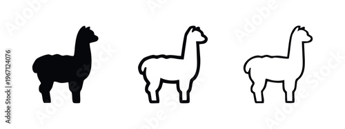 Alpaca Animal Icons Set - Cute Llama-like Mammal Vector Graphic