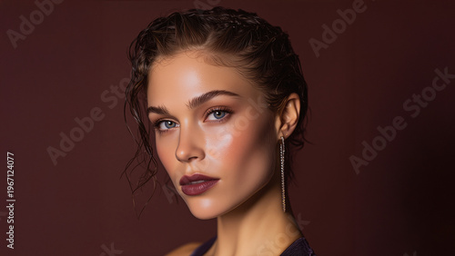 Beautiful young woman as a fashion model in a luxury high fashion catwalk fashion show