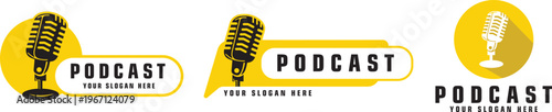 set vintage Microphone radio podcast logo design