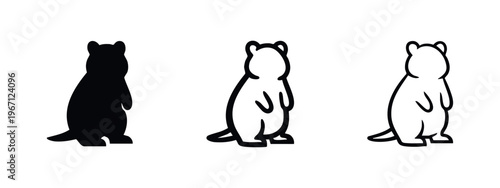 Minimalist Quokka Animal Icons - Standing Australian Marsupial Vector