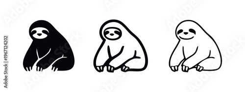 Sloth icon set, cute and happy vector illustration.