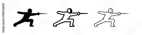 Fencer icon set in various styles, sport and competition.