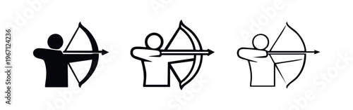 Archer icon set with bow and arrow, simple vector illustration.