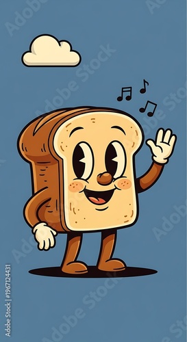 Cartoon Bread Character Waving Hello Smiling Happy.