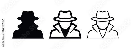 Detective or Private Investigator Anonymous Icon Set. Mystery and Secret Agent Vector Illustration.