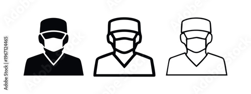 Medical Doctor with Face Mask Icon Set. Healthcare Worker Avatar in Scrubs Uniform.