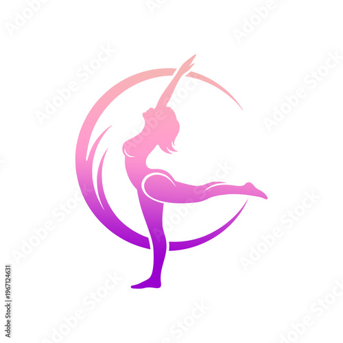 Graceful Woman Dancing in a Crescent Moon Shape Logo Design.