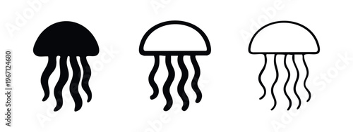 Jellyfish icon set. Sea animal symbol in different styles. Underwater creature illustration on white background.