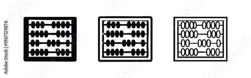 Abacus Calculator Icons Set. Traditional Counting Tool Symbol in Solid, Outline, and Detailed Hand-Drawn Styles.