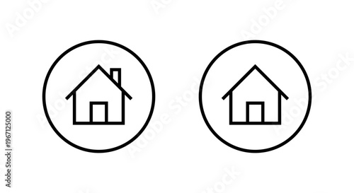 House outline icon in circular line. Home property symbol. Real estate sign