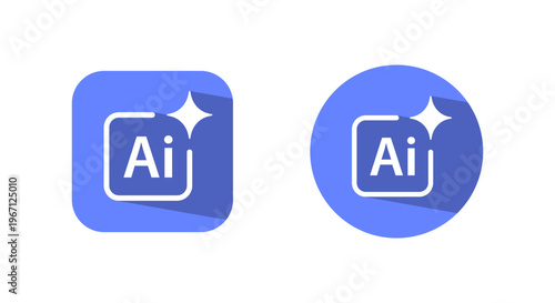Ai technology icon with long shadow. Artificial intelligence symbol. Smart assistant sign