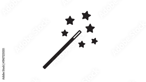 Wand magic stick with sparkling stars graphic icon, simple silhouette with enchantment effect and magical aura, fantasy celebration element.