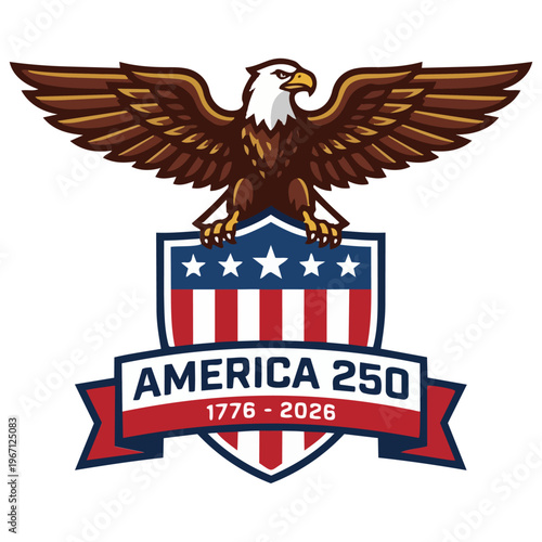 America 250 Logo Bald Eagle and Flag Shield Design