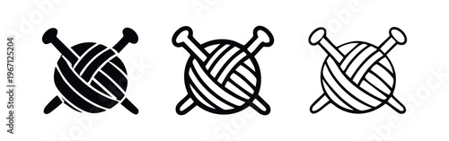 Yarn ball and knitting needles icon set.
