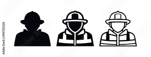 Firefighter Icon Set - Professional Emergency Responder Silhouette and Outline Symbols