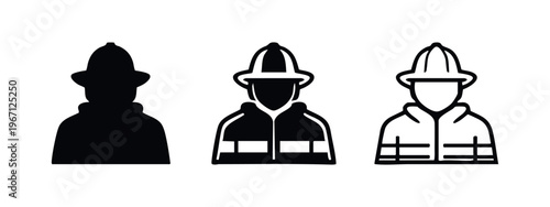 Firefighter Icon Set - Professional Emergency Responder Silhouette and Outline Symbols