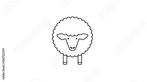 Sheep icon with a fluffy wool body and simple face, presented in a clean line art style on a white background.