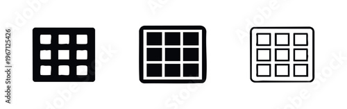 Grid Menu App Launcher Icon Set. Square 3x3 Display Application Symbols.