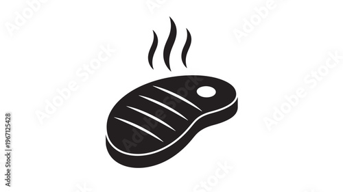 Steak icon with grill marks and steaming effect, representing grilled meat. featuring food, barbecue, bbq with cooking and hot elements for steam,