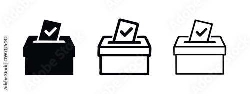 Ballot Box with Checkmark Icon Set. Election Vote and Democracy Symbols.