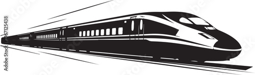Black and white bullet train speeding right with motion lines