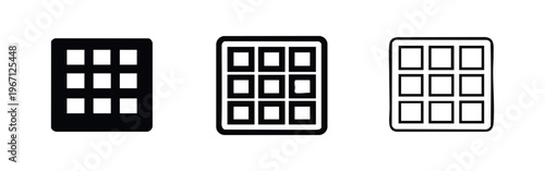 App Grid Menu Icon Set. Nine Squares Application Display. User Interface Grid Symbols.