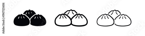 Steamed Dumpling Icons Collection - Asian Bao Buns or Dim Sum Symbols in Vector Format