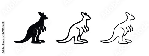 Kangaroo Australian Animal Glyph and Outline Icons Set