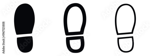Minimalist Human Footprint Vector Icons. Generic Footwear Marks in Silhouette and Outline for Guidance and Steps.