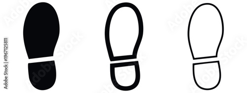 Basic Shoe Print Vector Icons Set. Minimalist Footwear Marks in Silhouette and Outline for Walking and Directions.