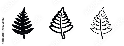 Fern Leaf Vector Icons Set. Stylized Botanical Frond Silhouettes and Outlines for Nature, Forest, and Greenery Designs.