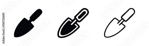 Rounded Gardening Trowel Icon Set: Garden Tool, Spade, and Cultivation Equipment Symbols