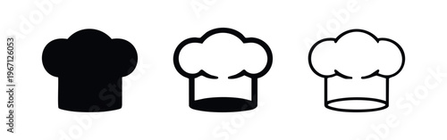 Chef hat vector icon set. Professional kitchen and culinary headwear symbol.