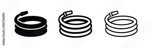 Coiled Hose Icon Set: Industrial Tubing, Flexible Pipe, and Engineering Component Symbols