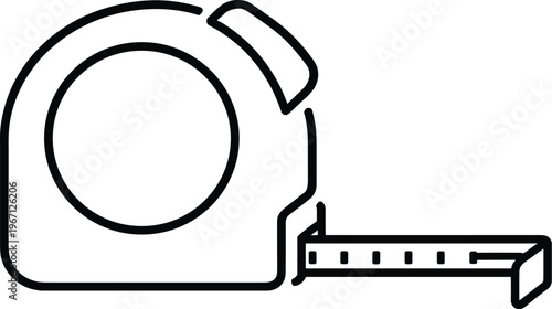 Minimal vector silhouette, tape measure tool, simplified outline, clean line design, isolated on white background.
