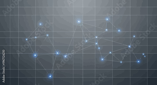 Network connections, blue dots, grid background, technology concept, data visualization, vector graphic