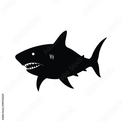A ferocious shark with sharp teeth, perfect for marine life designs, silhouette vector illustration, shark approaching camera silhouette vector illustration