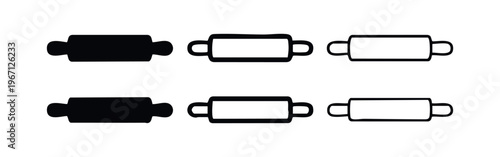 Collection of rolling pin icons for baking and culinary themes, multiple variations.